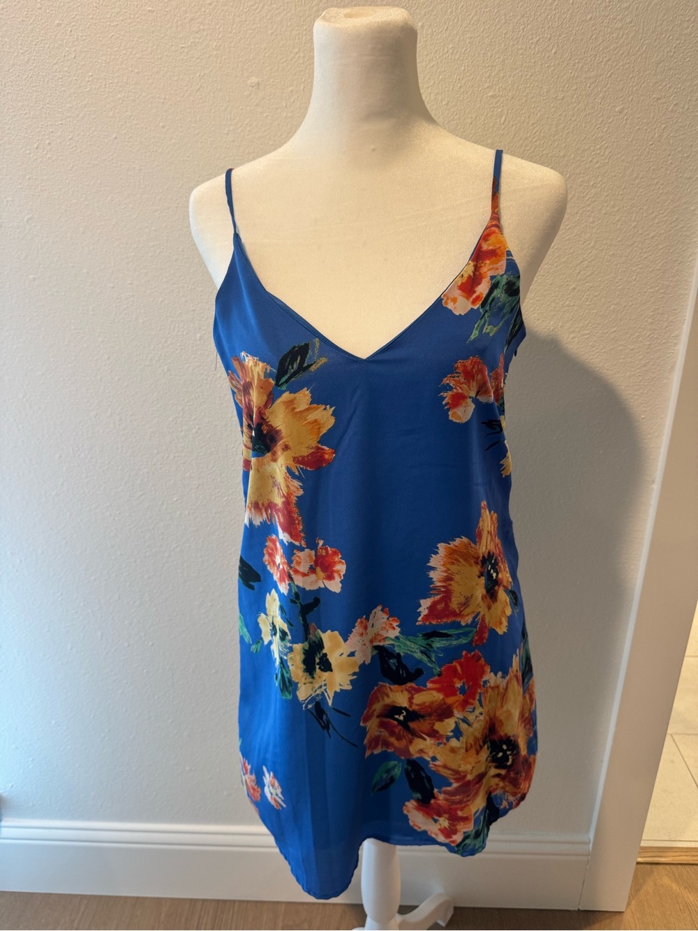 Lulu's Blue Floral Slip Dress with Yellow Accents